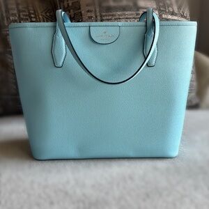 Spacious Blue Leather Tote Bag